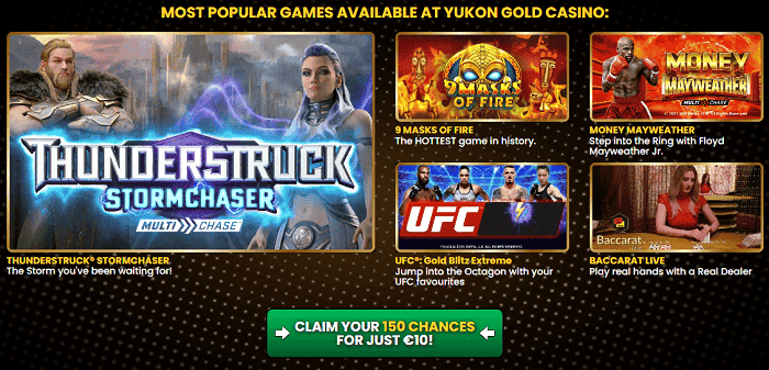 Yukon Gold Casino Bonus - 150 chances on $10 deposit - for new players! 