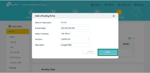 TP-Link Add a Routing Entry screen.