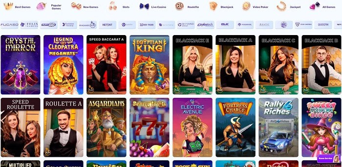 Interface des jeux Slotspalace Casino