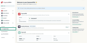 The ExpressVPN+ dashboard with the Upgrade Plans menu item highlighted.