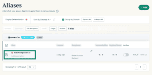 The list of deleted Aliases, highlighting the deleted alias checkbox.