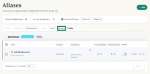  The Aliases tab, directing readers to the Restore option.
