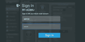 Asus router sign-in interface showing a password input field with masked characters and a highlighted "Sign In" button.