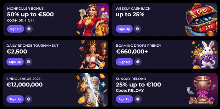 Bettyspin Welcome Bonus, Reload Bonus, High Roller Bonus, Cashback 