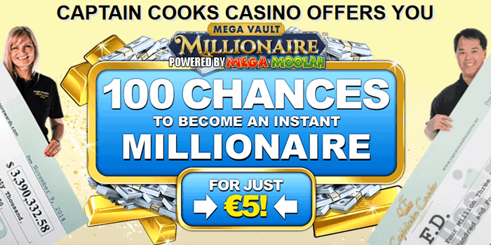 Claim 100 chances for $5 to win $1 million at Captain Cooks Casino 