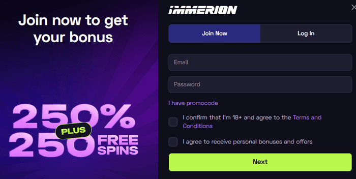 Immerion Casino Korea Free Spins Welcome Bonus