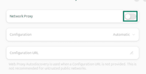 Linux Network settings, with the “Network” option toggled off and highlighted.