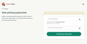 The ExpressKeys primary password creation page, highlighting the option to confirm your password.