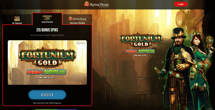 215 free spins on Mega Moolah 