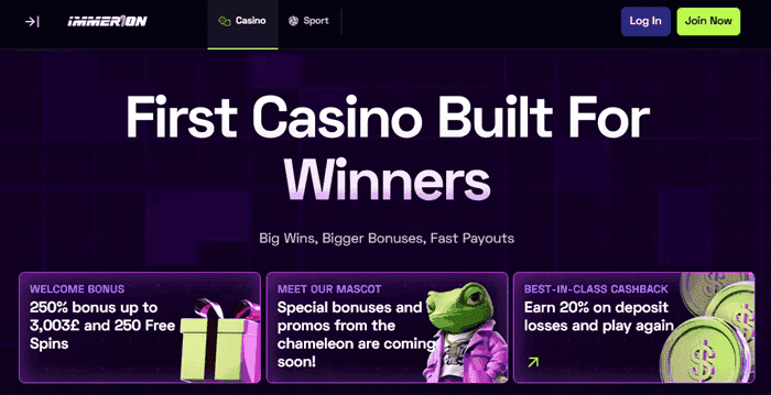 Get free spins and no deposit bonus to Immerion UK Casino 