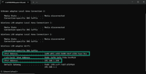 The IPv6 Address and IPv4 Address fields in Command Prompt on Windows.