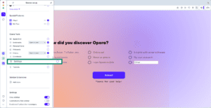 Opera browser showing settings highlighted.