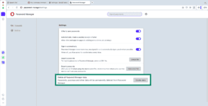 Opera browser showing delete password settings.
