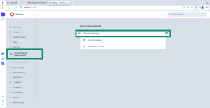 Opera browser showing autofill and password settings highlighted.