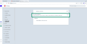 Opera browser showing save and fill addresses settings highlighted.