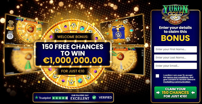 Yukon Gold Casino Welcome Bonus: 150 free chances on $10 deposit