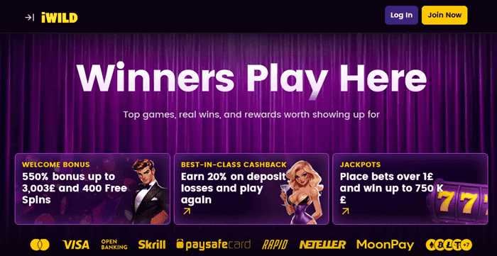 Get free spins and no deposit welcome bonus to iWILD UK Casino 