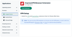 ExpressVPN setup page with Google Chrome browser extension highlighted.