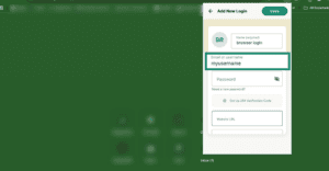 ExpressKeys app add new login options showing username or email highlighted.