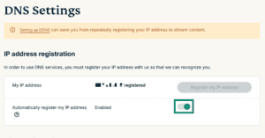 Toggle button highlighted in the ExpressVPN DNS settings.