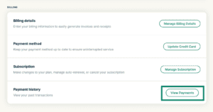 ExpressVPN account billing section showing View Payments button highlighted.