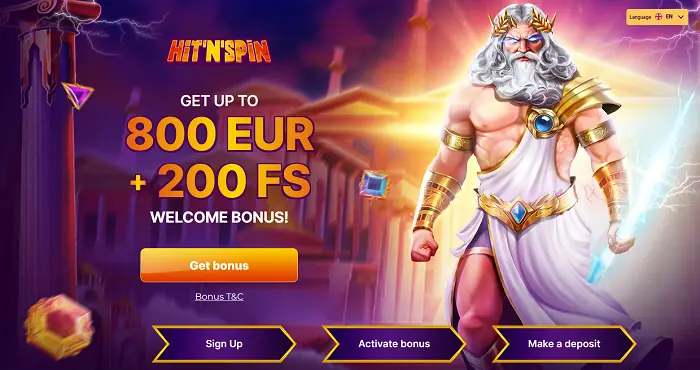 200 FS and 800 EUR welcome bonus at Hit'N'Spin Casino 