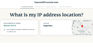 ExpressVPN IP address checker test results on desktop.