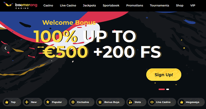 Claim Welcome Bonus at Boomerang Casino 