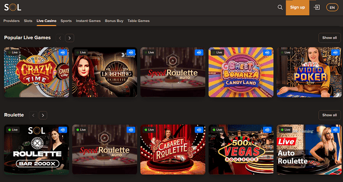 SOL Casino Live Games 