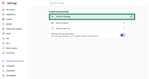 Password settings in Brave browser.