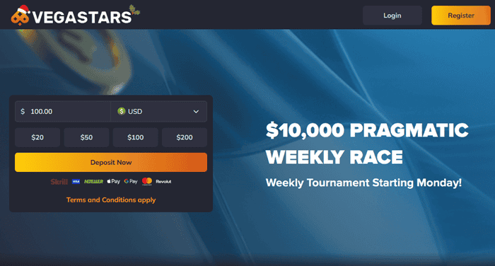 Vegastars Crypto Payments and Instant Withdrawals 