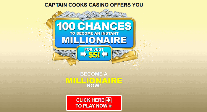 Captain Cooks Casino 100 free spins chances in welcome bonus 
