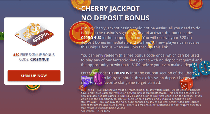 Cherry Jackpot Casino $20 No Deposit Bonuses 