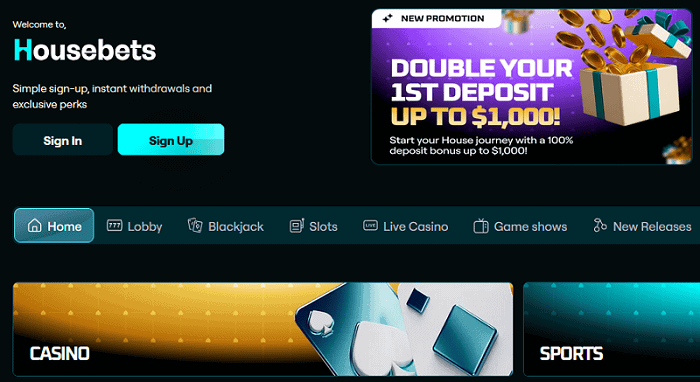 Housebets Casino Welcome Bonus: 100% up to $1000 on first deposit