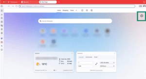 Vivaldi browser showing settings icon highlighted.