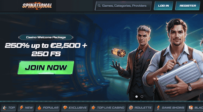 Spinational 250% Free Bonus and 250 gratis spins 