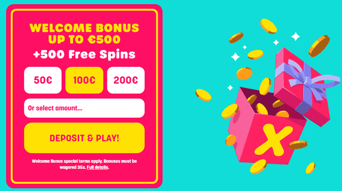 Deposit at least 1 euro/dollar and get 500 free spins! 