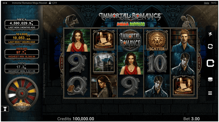 Get free spins on Immortal Romance Mega Moolah! 