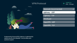 ExpressVPN Apple TV app interface, showing the list of available VPN protocols.