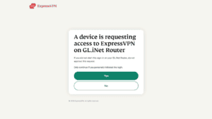 ExpressVPN authorization page asking for permission to access ExpressVPN on the GL.iNet router.