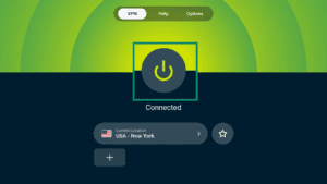 ExpressVPN UI with the disconnect button highlighted