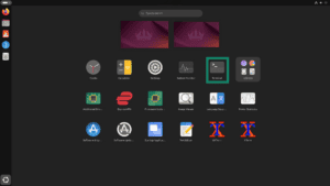 The Terminal app on Linux highlighted in the app menu.