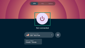 Connect button on ExpressVPN with New York selected