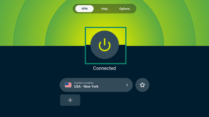 ExpressVPN UI with the disconnect button highlighted