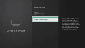 Install unknown apps button inside Fire TV settings