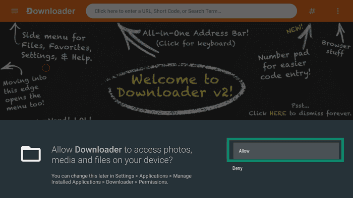 Permissions settings for the Downloader app
