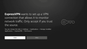 ExpressVPN Vega OS setup connection request screen.