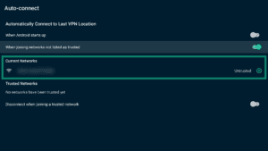 ExpressVPN app interface showing the Auto-connect page on Android TV. The Current Networks list is highlighted.