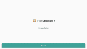 File Manager + app interface on Android TV, showing the welcome screen.