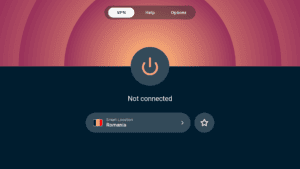 ExpressVPN app interface showing the VPN tab on Android TV.